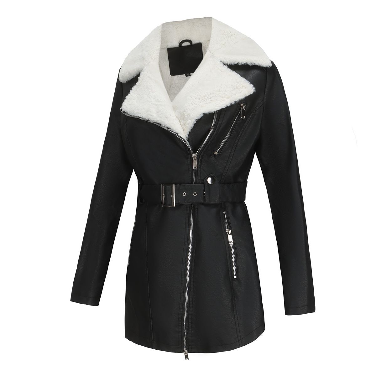 GIOIO - Chaqueta Mujer Piel Forro Polar Solapa Cremallera Doble Invierno