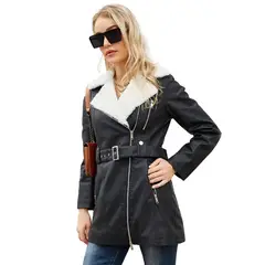 GIOIO - Chaqueta Mujer Piel Forro Polar Solapa Cremallera Doble Invierno