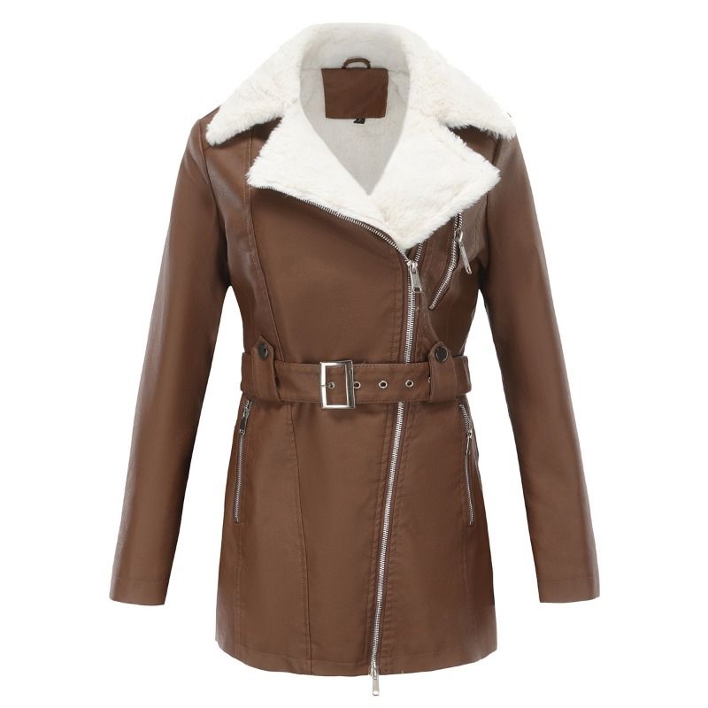 GIOIO - Chaqueta Mujer Piel Forro Polar Solapa Cremallera Doble Invierno