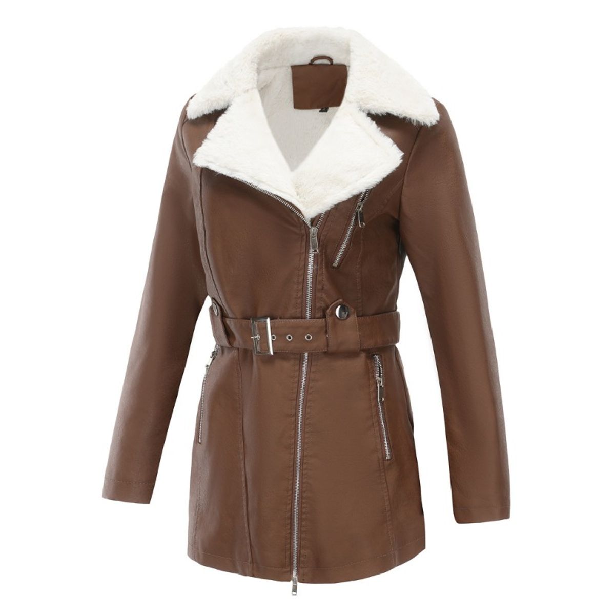 GIOIO - Chaqueta Mujer Piel Forro Polar Solapa Cremallera Doble Invierno