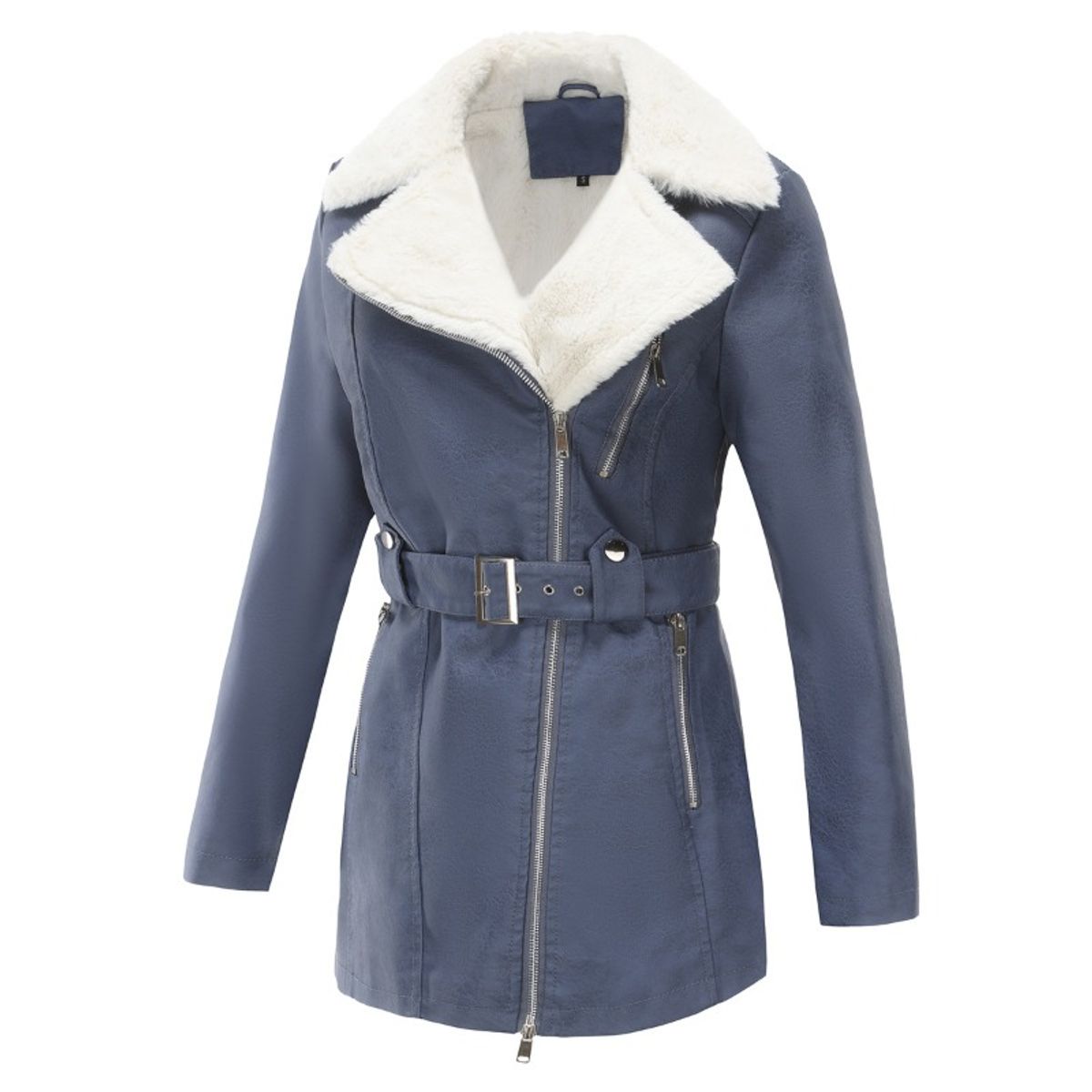 GIOIO - Chaqueta Mujer Piel Forro Polar Solapa Cremallera Doble Invierno