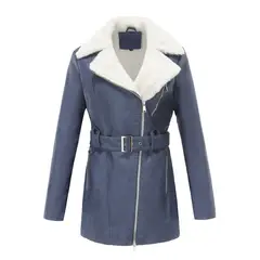 GIOIO - Chaqueta Mujer Piel Forro Polar Solapa Cremallera Doble Invierno