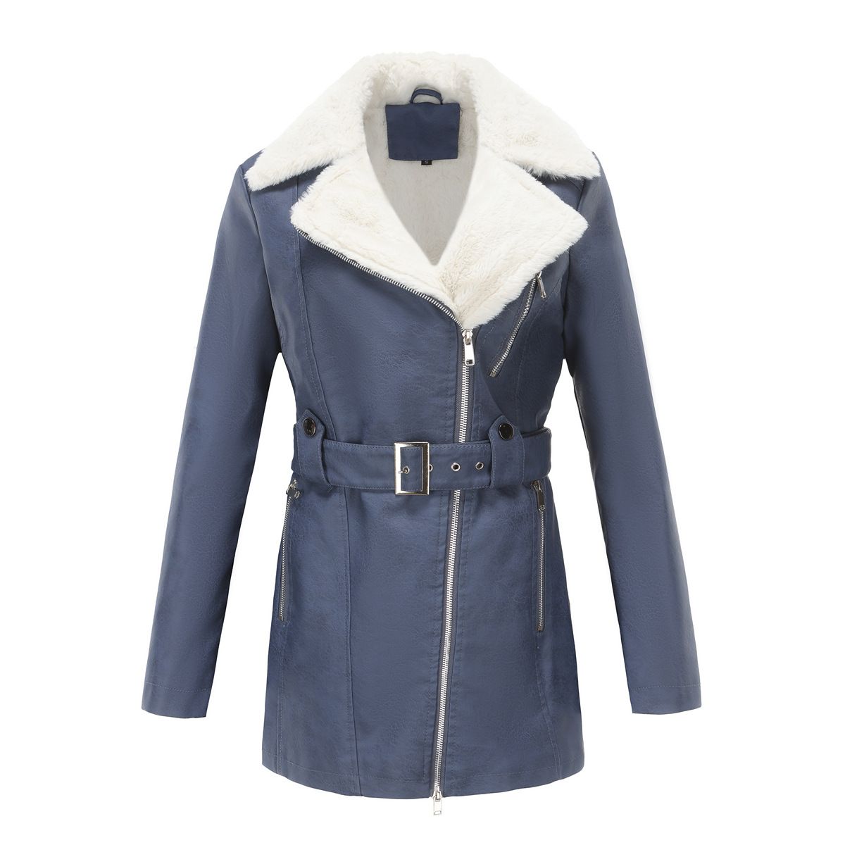 GIOIO - Chaqueta Mujer Piel Forro Polar Solapa Cremallera Doble Invierno