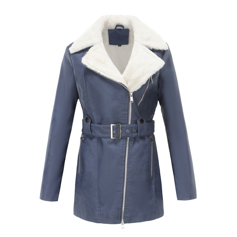 GIOIO - Chaqueta Mujer Piel Forro Polar Solapa Cremallera Doble Invierno