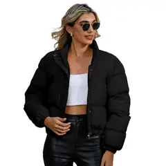 GIOIO - Abrigo Mujer Corto Cuello Alto Forro Polar Holgado Invierno