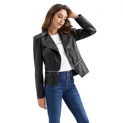 GIOIO - Chaqueta mujer de cuero con bajo desmontable elegante casual