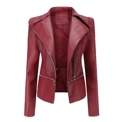 GIOIO - Chaqueta mujer de cuero con bajo desmontable elegante casual
