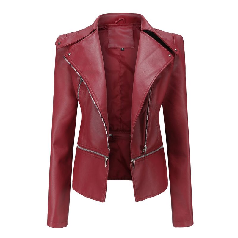 GIOIO - Chaqueta mujer de cuero con bajo desmontable elegante casual