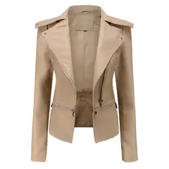 GIOIO - Chaqueta mujer de cuero con bajo desmontable elegante casual