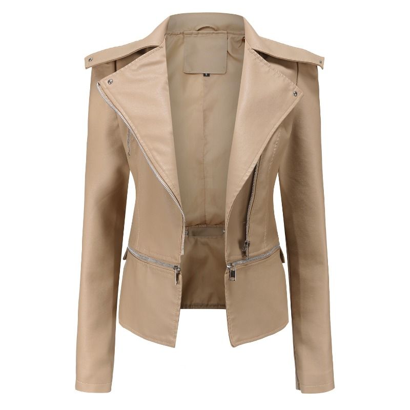 GIOIO - Chaqueta mujer de cuero con bajo desmontable elegante casual