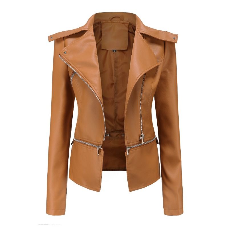 GIOIO - Chaqueta mujer de cuero con bajo desmontable elegante casual
