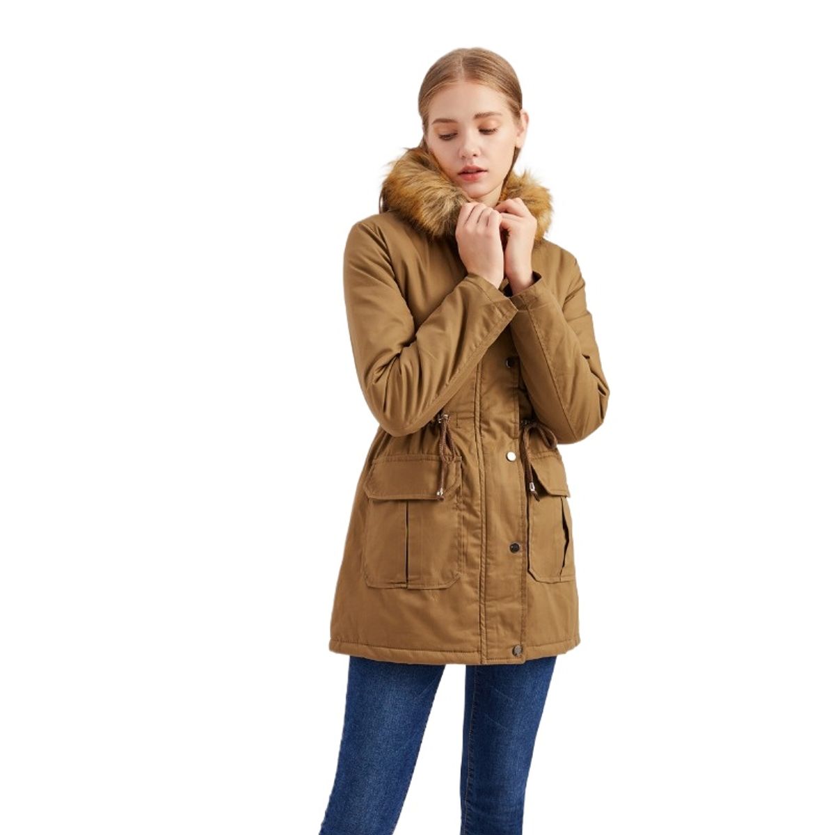 GIOIO - Abrigo Mujer Talla Grande Capucha Peluda Forro Polar Invierno