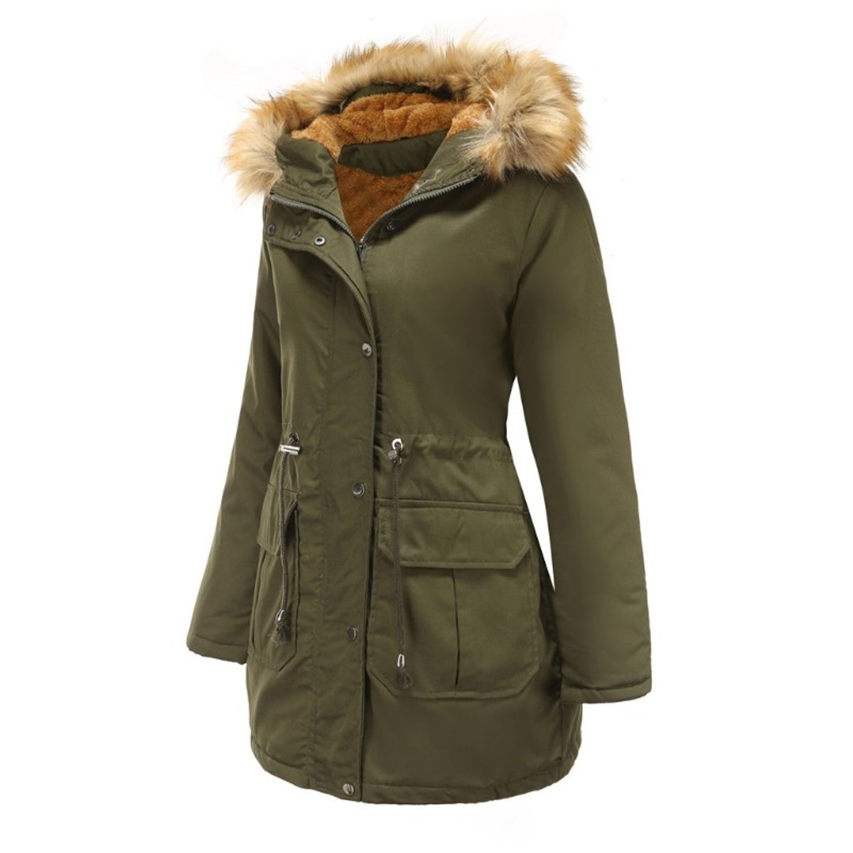 GIOIO - Abrigo Mujer Talla Grande Capucha Peluda Forro Polar Invierno