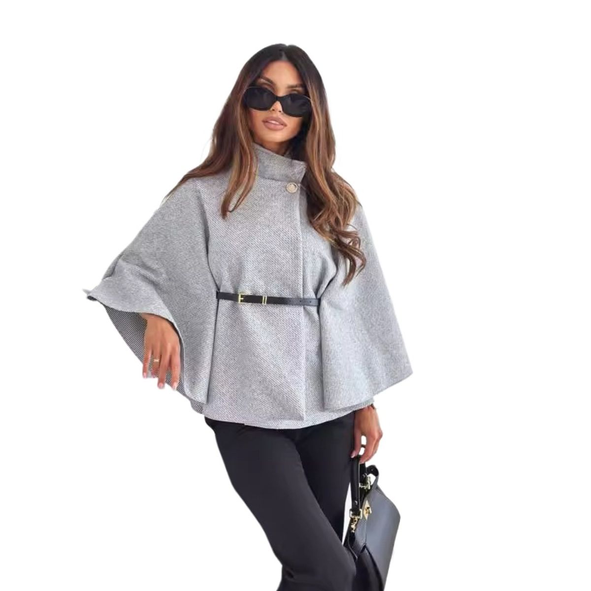 GIOIO - Capa mujer de lana solida elegante otoño invierno