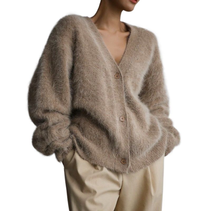 GIOIO - Cardigán Mujer Peluche Manga Larga Oversized Otoño Invierno