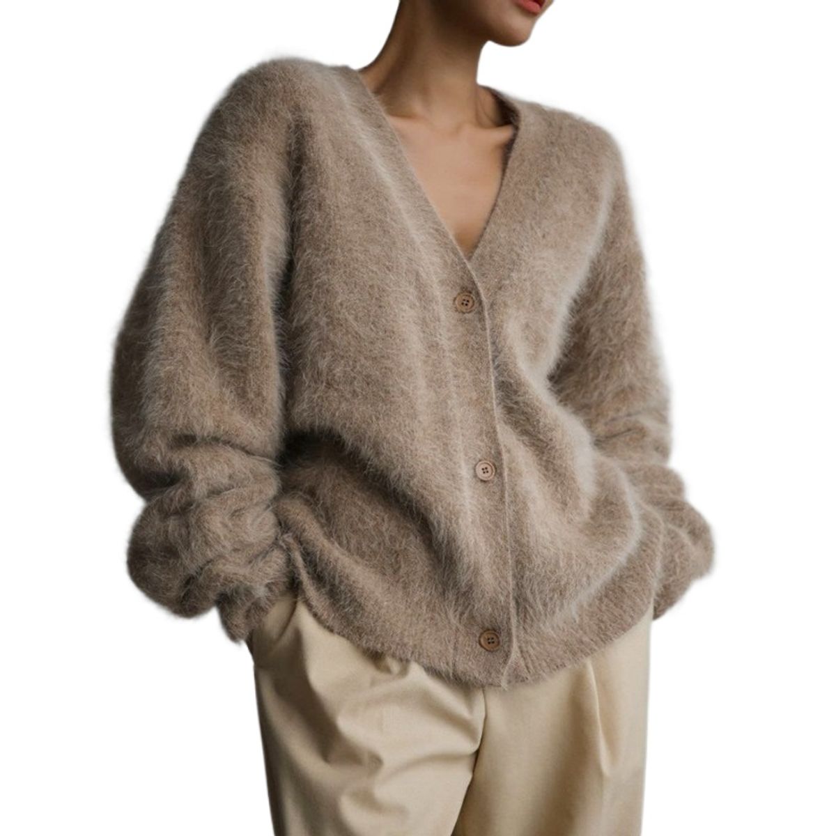 GIOIO - Cardigán Mujer Peluche Manga Larga Oversized Otoño Invierno