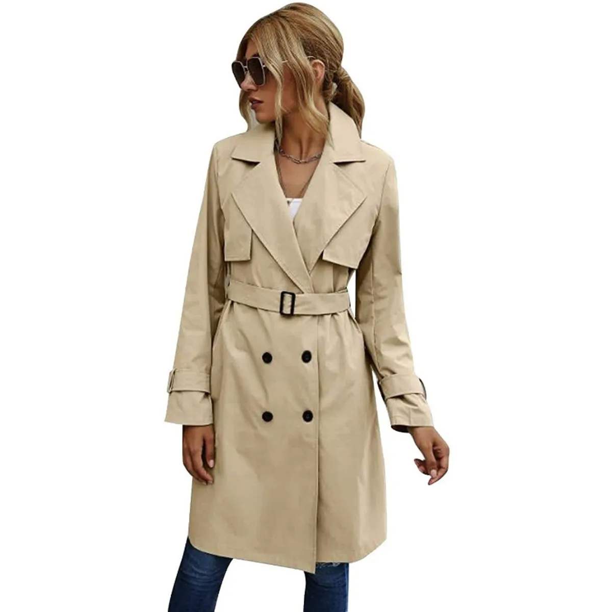 GIOIO - Abrigo Mujer Doble Botonadura Casual Entallado Otoño Invierno