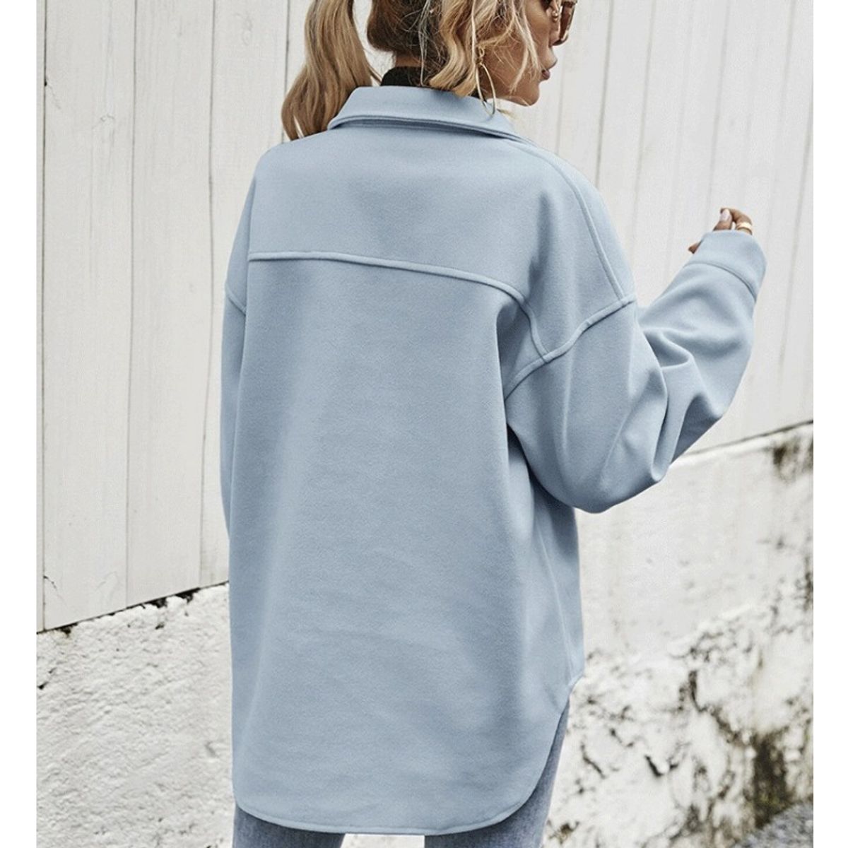 GIOIO - Abrigo Mujer Solapa Cuello Botonadura Simple Lana Grueso Holgado