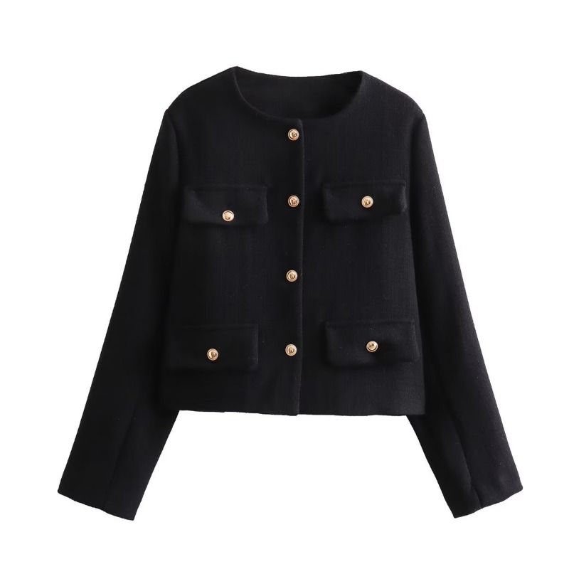 GIOIO - Chaqueta Mujer Tweed Corto Botones Decorativos Elegante Otoño Invierno