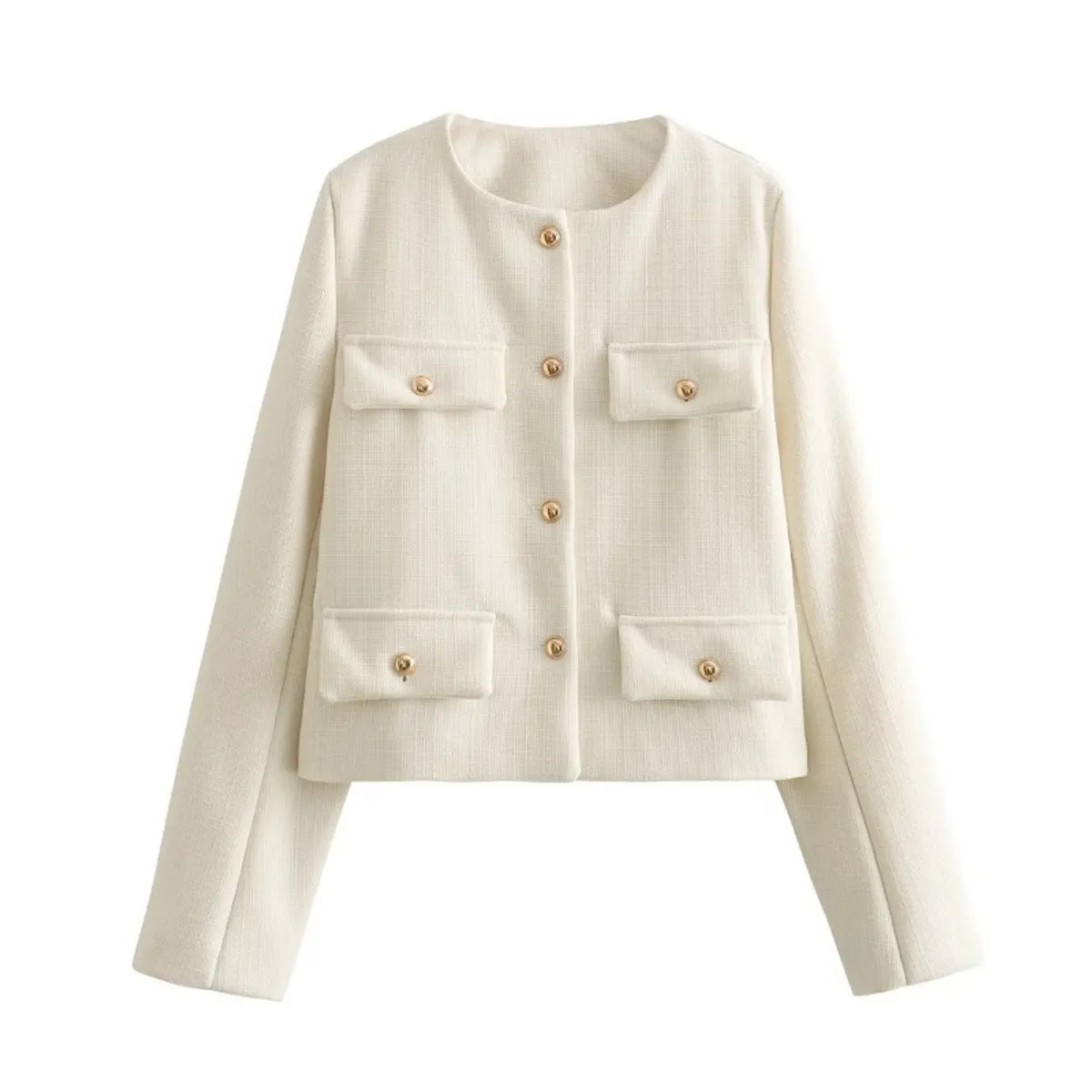 GIOIO - Chaqueta Mujer Tweed Corto Botones Decorativos Elegante Otoño Invierno