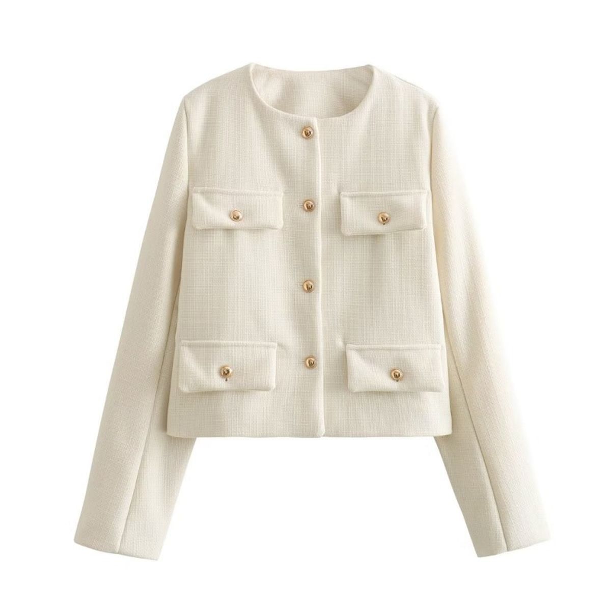 GIOIO - Chaqueta Mujer Tweed Corto Botones Decorativos Elegante Otoño Invierno