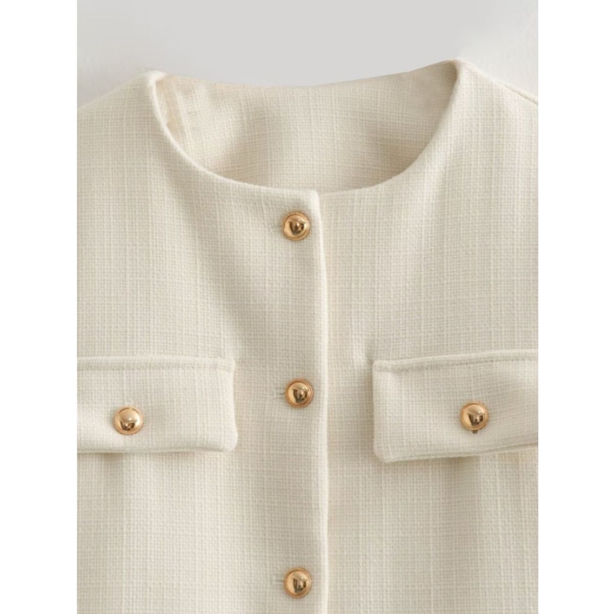 GIOIO - Chaqueta Mujer Tweed Corto Botones Decorativos Elegante Otoño Invierno