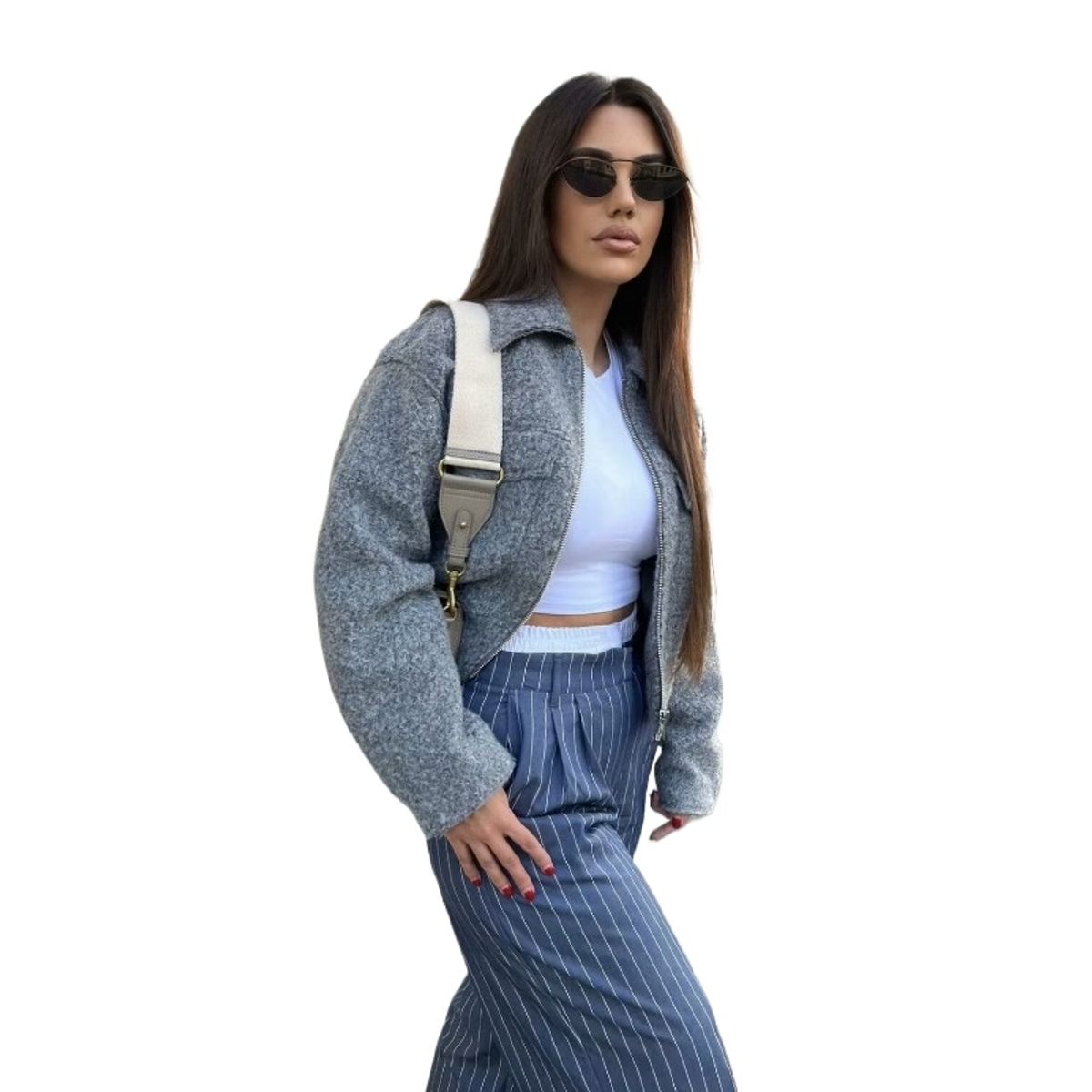 GIOIO - Chaqueta Mujer Tweed Corto Holgado Casual Otoño Invierno