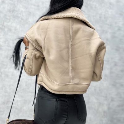 Imagen 2 del producto Chaqueta Mujer Peluche Corta Cremallera Motera Casual Invierno