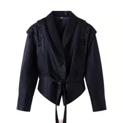 GIOIO - Chaqueta Mujer Piel Solapa Cordón Manga Larga Estilo Urbano Elegante