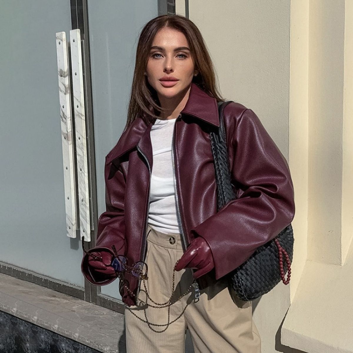 GIOIO - Chaqueta Mujer Piel Mate Motera Retro Otoño