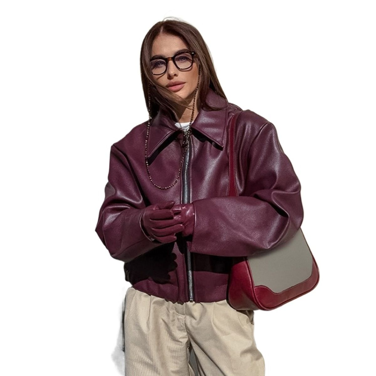 GIOIO - Chaqueta Mujer Piel Mate Motera Retro Otoño