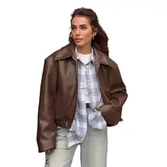 GIOIO - Chaqueta Mujer Piel Mate Motera Retro Otoño