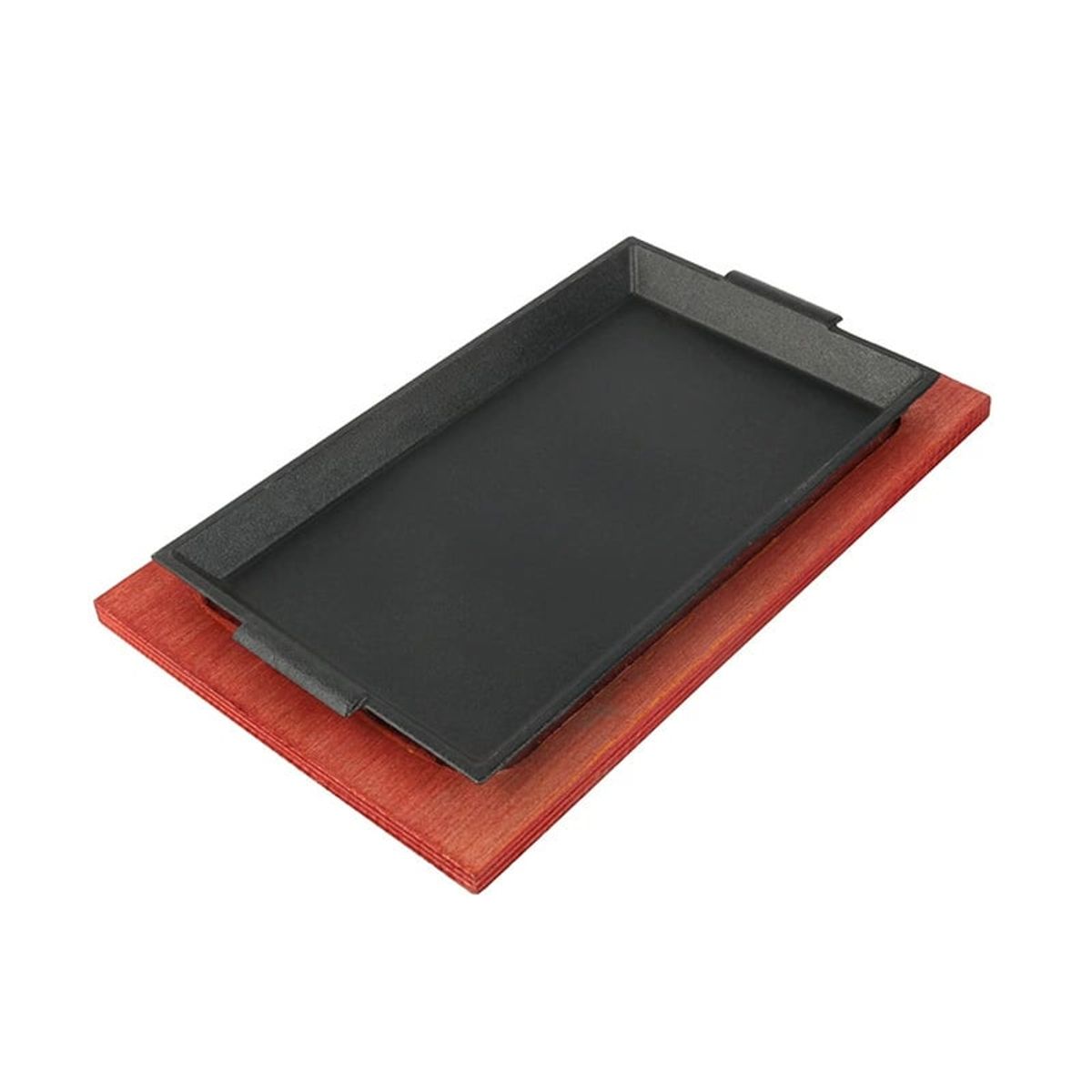 KUANGYE - Plato De Fierro Fundido Rectangular Con Base De Madera 29cm