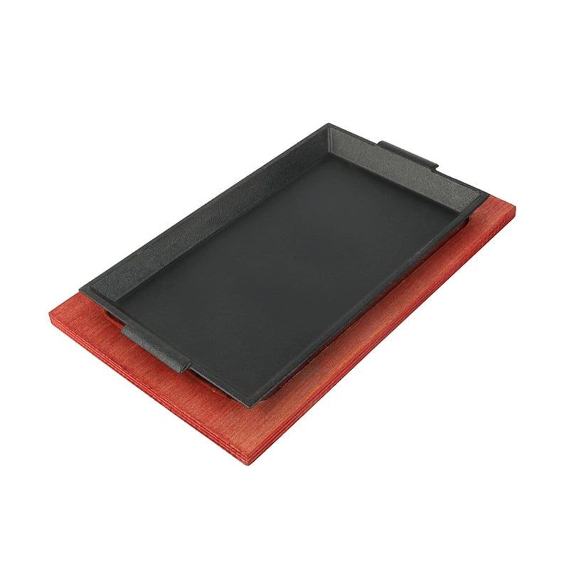 KUANGYE - Plato De Fierro Fundido Rectangular Con Base De Madera 29cm