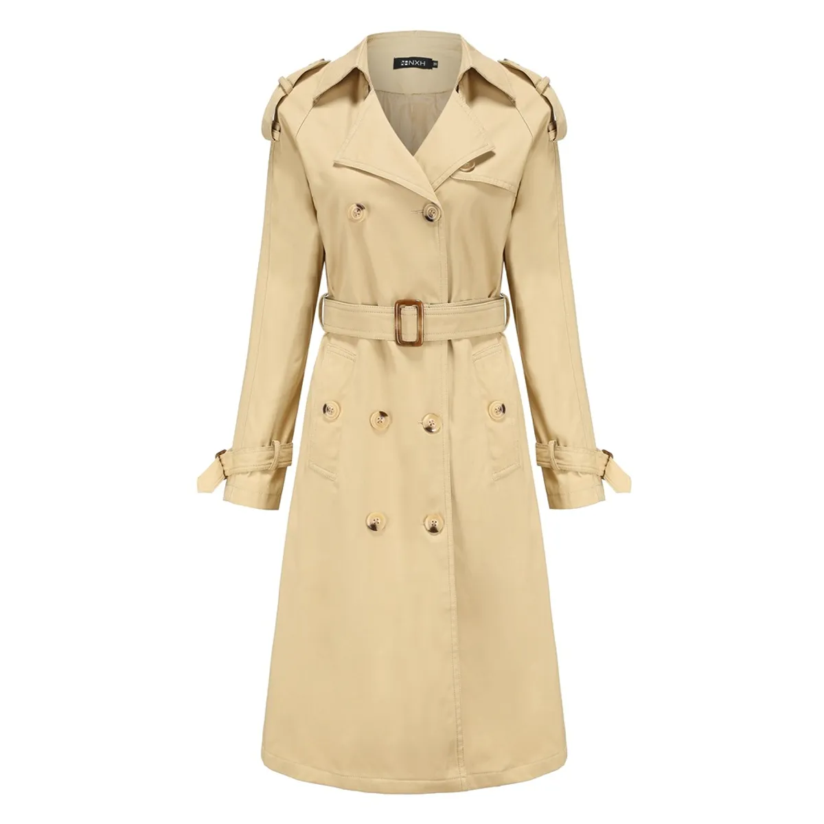 GIOIO - Abrigo Mujer Largo Entallado Algodón Solapa Manga Larga Moda