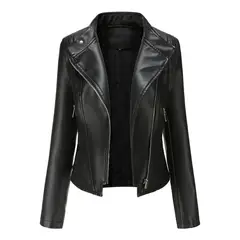 GIOIO - Chaqueta Cuero Mujer Ajustada Primavera Otoño Manga Larga Corta