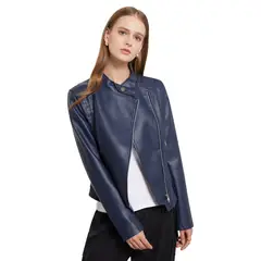 GIOIO - Chaqueta Cuero Mujer Ajustada Primavera Otoño Manga Larga Corta