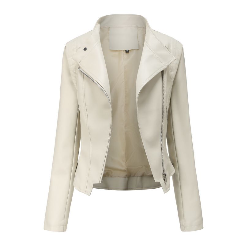 GIOIO - Chaqueta Cuero Mujer Ajustada Primavera Otoño Manga Larga Corta