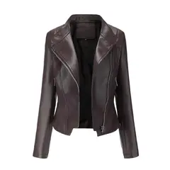 GIOIO - Chaqueta Cuero Mujer Ajustada Primavera Otoño Manga Larga Corta