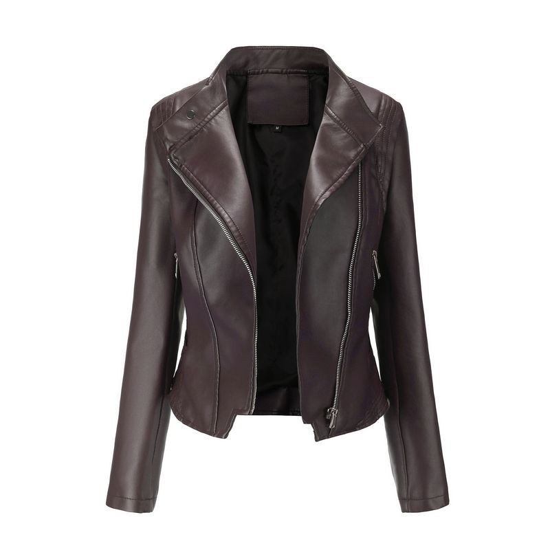 GIOIO - Chaqueta Cuero Mujer Ajustada Primavera Otoño Manga Larga Corta