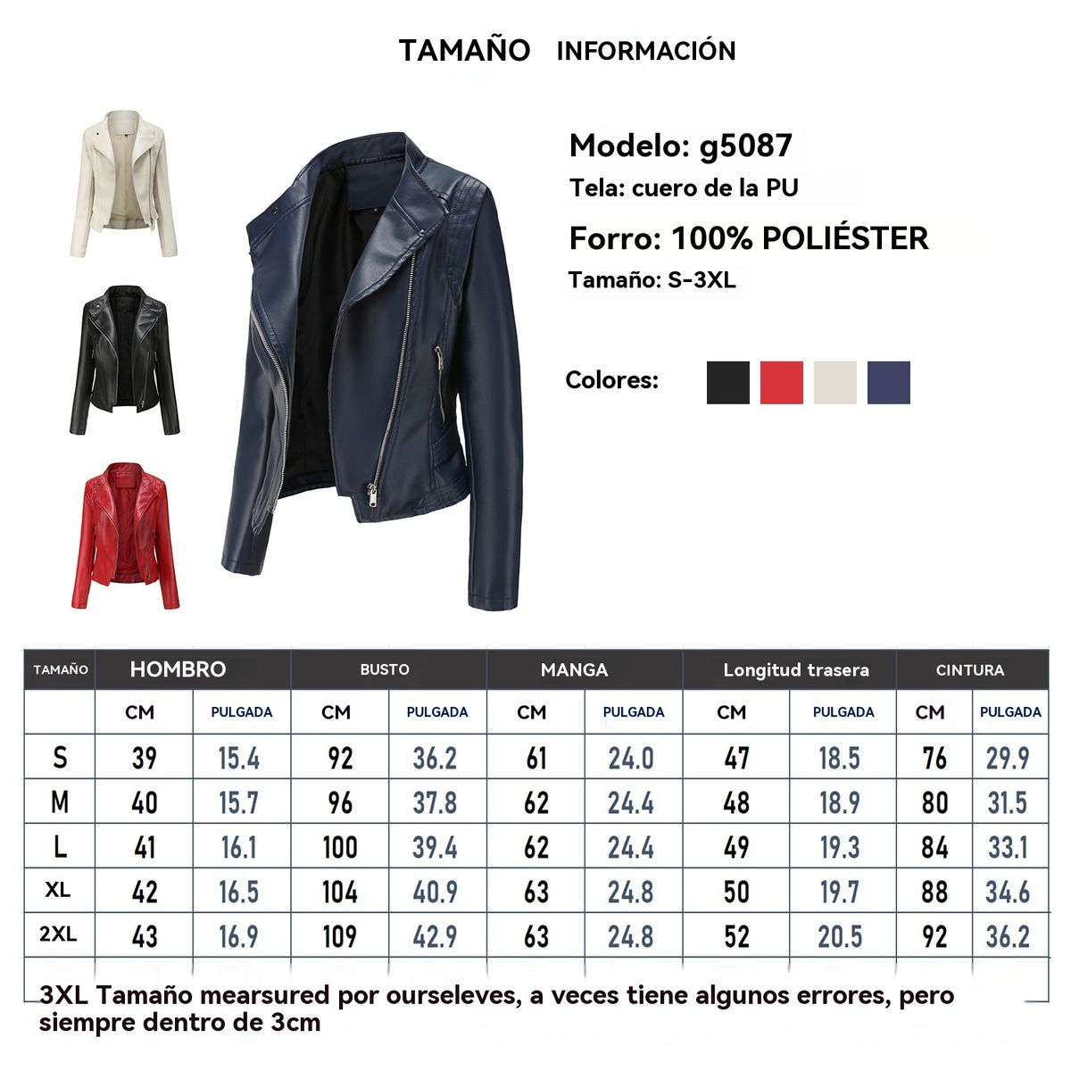 GIOIO - Chaqueta PU Mujer Ajustada Primavera Otoño Manga Larga