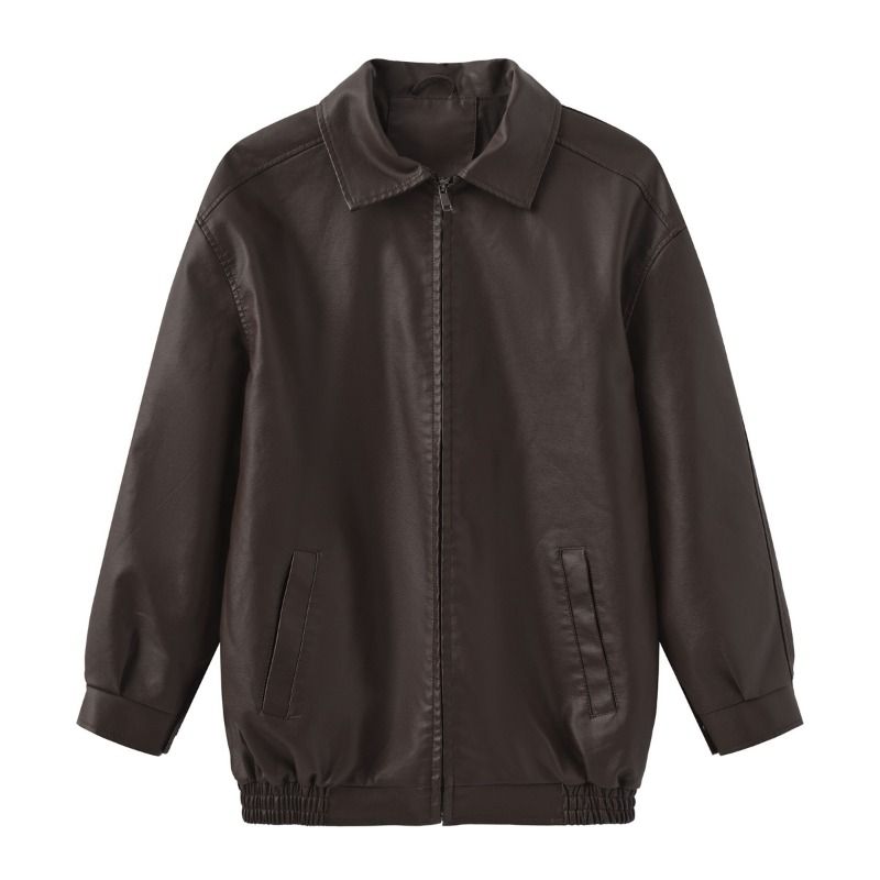 GIOIO - Chaqueta Cuero Mujer Oversize Primavera Otoño Manga Larga Moda