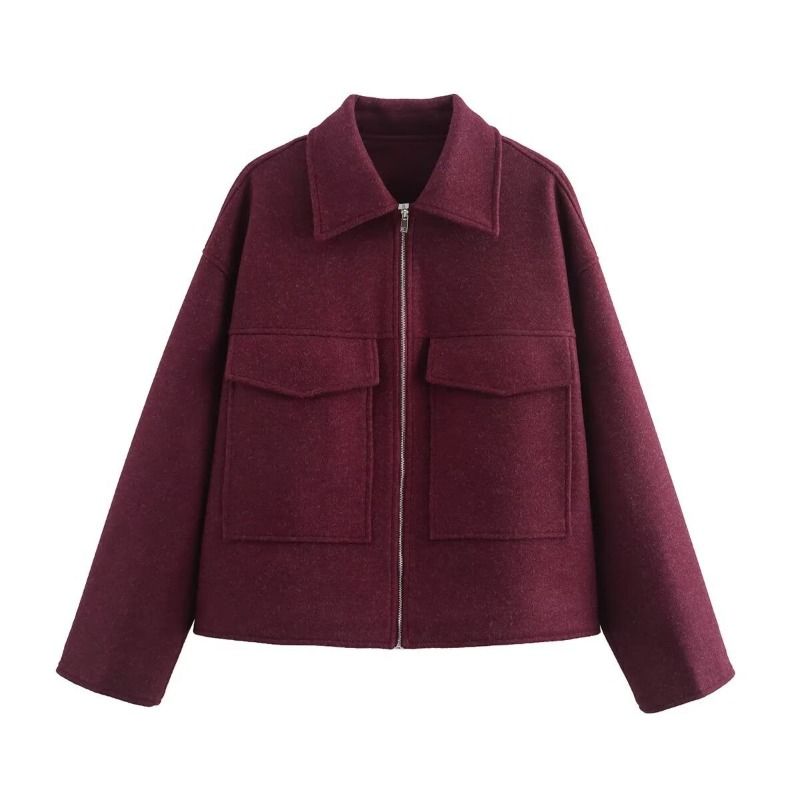 GIOIO - Abrigo Mujer Lana Otoño Cremallera Bolsillos Moda