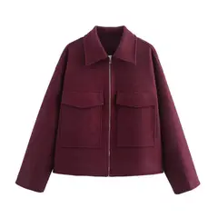 GIOIO - Abrigo Mujer Lana Otoño Cremallera Bolsillos Moda