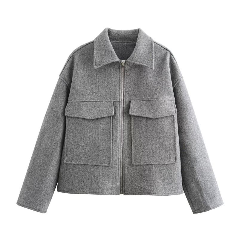 GIOIO - Abrigo Mujer Lana Otoño Cremallera Bolsillos Moda