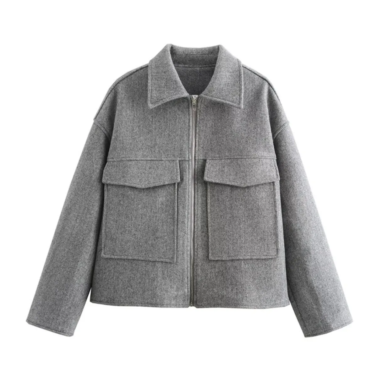 GIOIO - Abrigo Mujer Lana Otoño Cremallera Bolsillos Moda