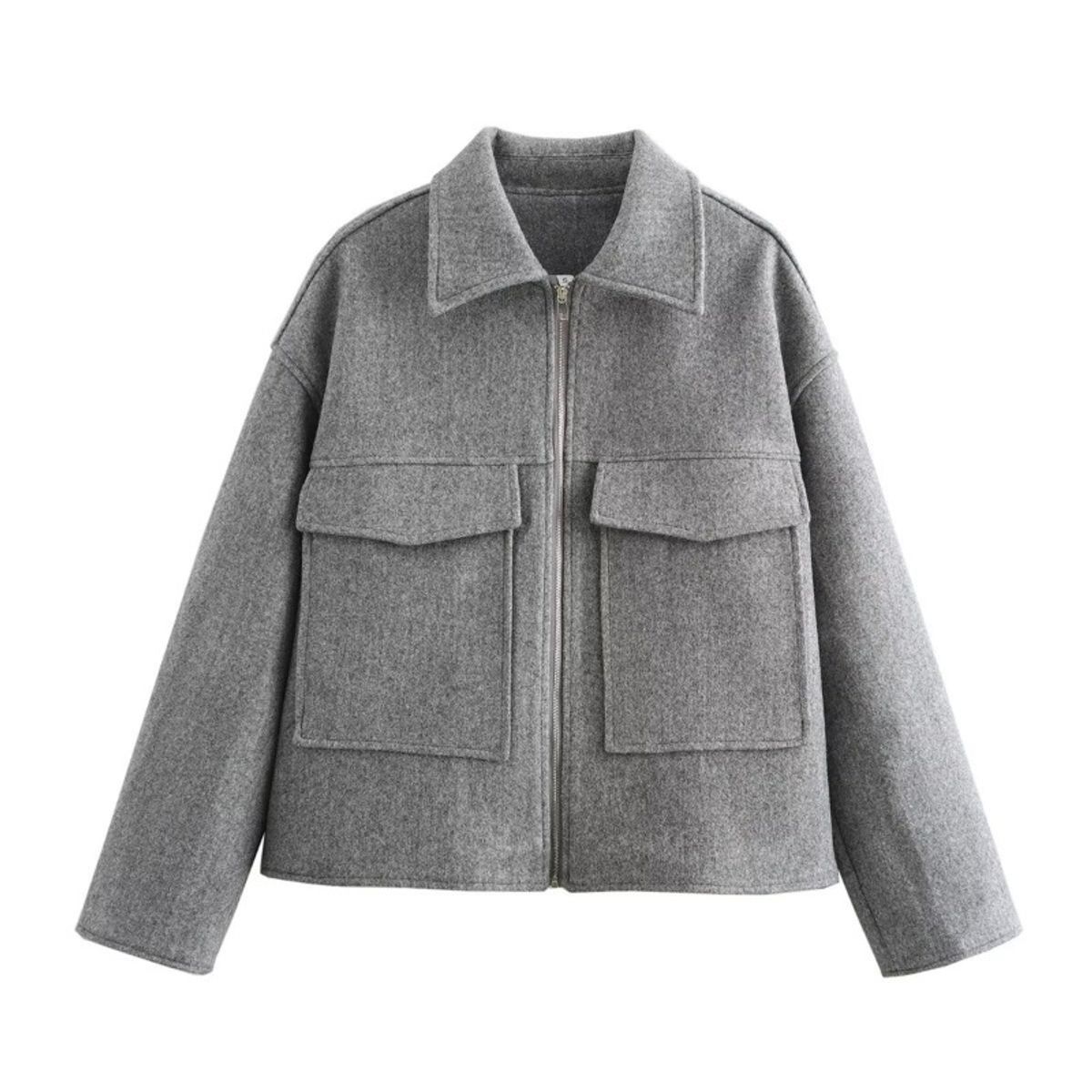 GIOIO - Abrigo Mujer Lana Otoño Cremallera Bolsillos Moda