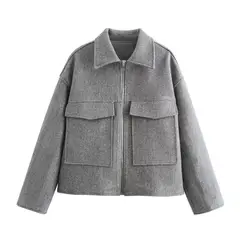 GIOIO - Abrigo Mujer Lana Otoño Cremallera Bolsillos Moda