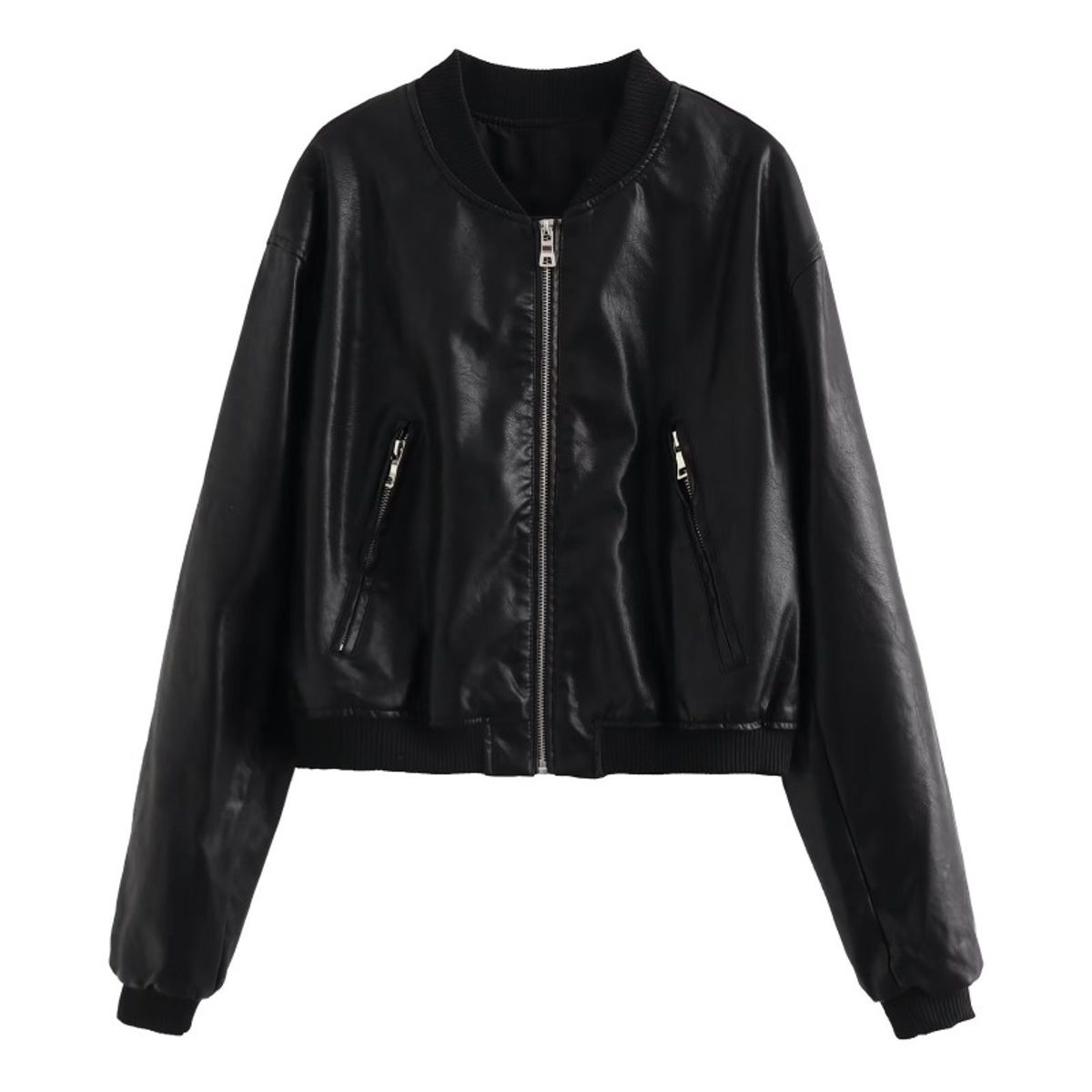 GIOIO - Chaqueta Piloto Mujer PU Corta Cuello Alto Moda