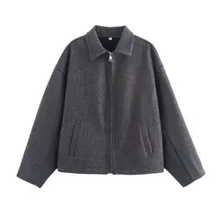 GIOIO - Abrigo Mujer Lana Oversize Cremallera Unicolor Moda